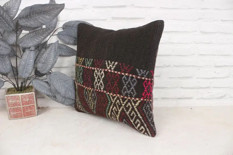 Turkish Pillow, Kilim Pillow Cover, Pillow, Neutral Pillow Case, Kilim Cushion Sham, Turkish Rugs Cushion, Natural Pillow Sham, 16x16 Red Pillow - 4