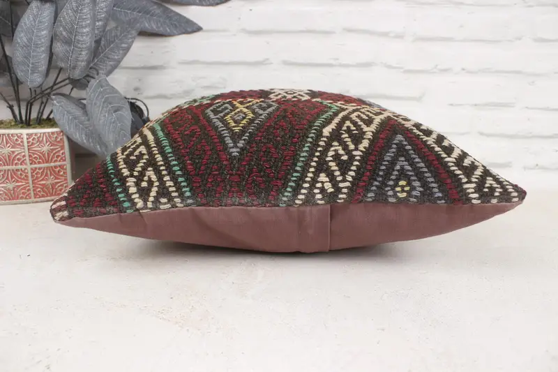 Turkish Pillow, Kilim Pillow Cover, Pillow, Neutral Pillow Case, Kilim Cushion Sham, Turkish Rugs Cushion, Natural Pillow Sham, 16x16 Red Pillow - 5
