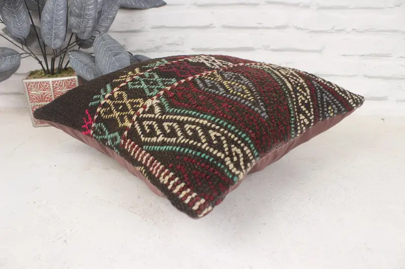 Turkish Pillow, Kilim Pillow Cover, Pillow, Neutral Pillow Case, Kilim Cushion Sham, Turkish Rugs Cushion, Natural Pillow Sham, 16x16 Red Pillow - 6