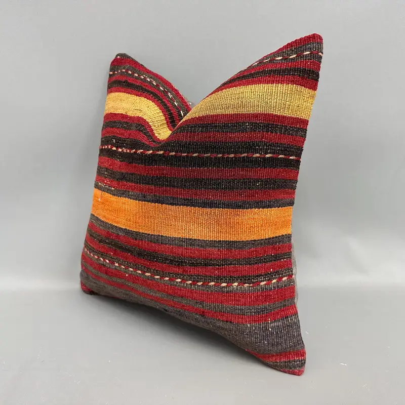 Pillow, Ethnic Pillow Sham, Ethnical Kilim Rug Pillow, 18x18 Red Cushion Cover, Kilim Pillow Cover, Boho Pillow Sham Cover - 3