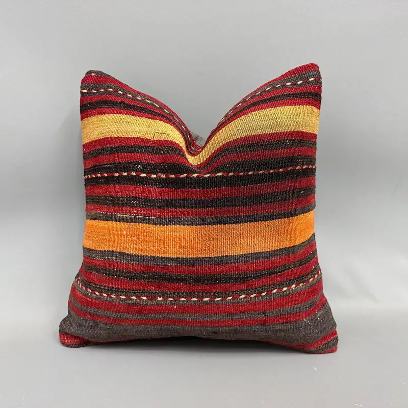 Pillow, Ethnic Pillow Sham, Ethnical Kilim Rug Pillow, 18x18 Red Cushion Cover, Kilim Pillow Cover, Boho Pillow Sham Cover - 1