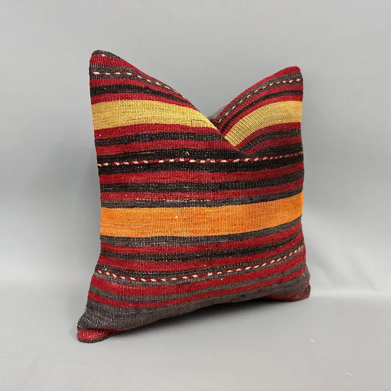 Pillow, Ethnic Pillow Sham, Ethnical Kilim Rug Pillow, 18x18 Red Cushion Cover, Kilim Pillow Cover, Boho Pillow Sham Cover - 2