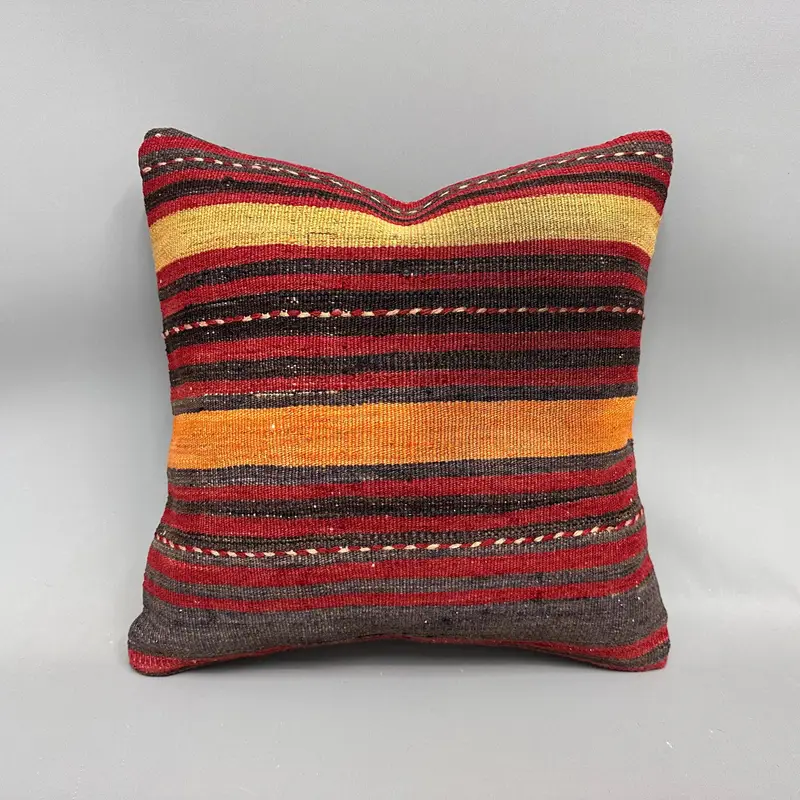 Pillow, Ethnic Pillow Sham, Ethnical Kilim Rug Pillow, 18x18 Red Cushion Cover, Kilim Pillow Cover, Boho Pillow Sham Cover - 4