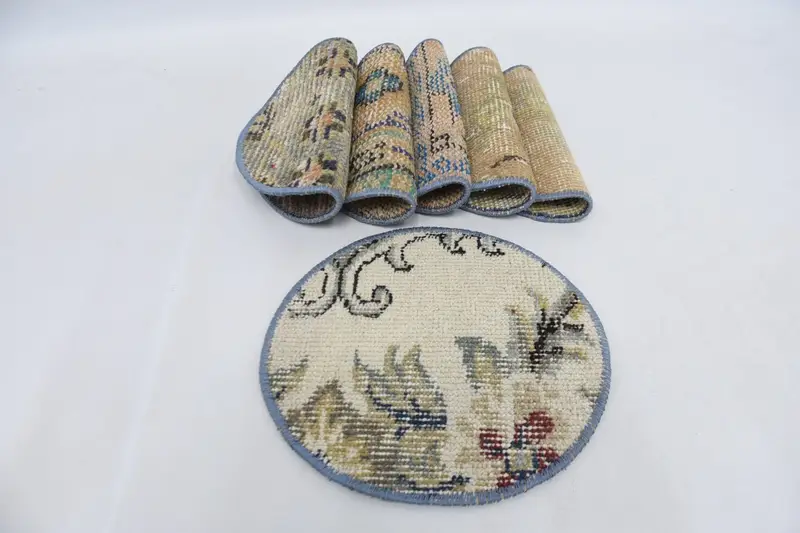 Böhmisches Kreis-Tischset, Dekor aus Baumwolle in Beige und Grün