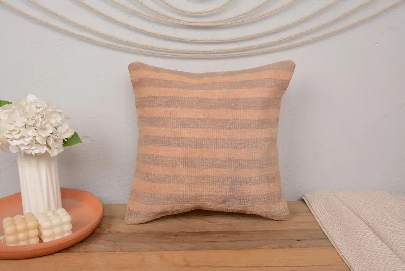 Cushion Cover, Ethnical Kilim Rug Pillow, Home Decor Pillow, Toss Pillow Case, 16x16 Pink Cushion Cover, Vintage Kilim Throw Pillow - 2