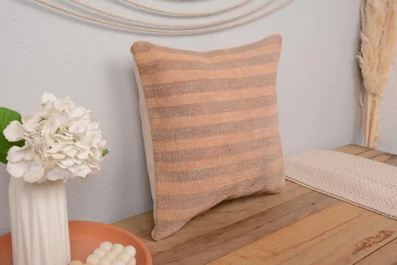 Cushion Cover, Ethnical Kilim Rug Pillow, Home Decor Pillow, Toss Pillow Case, 16x16 Pink Cushion Cover, Vintage Kilim Throw Pillow - 1