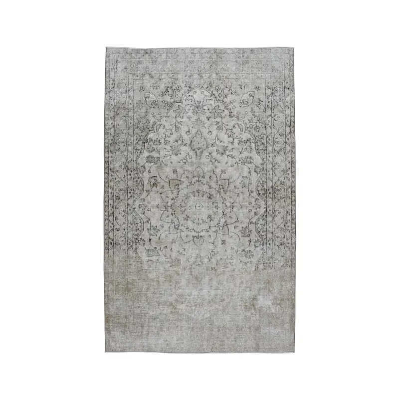 Turkish Vintage Rug 5.1x8.1 ft (155x247 cm), Oushak Gray Check Rug - 1