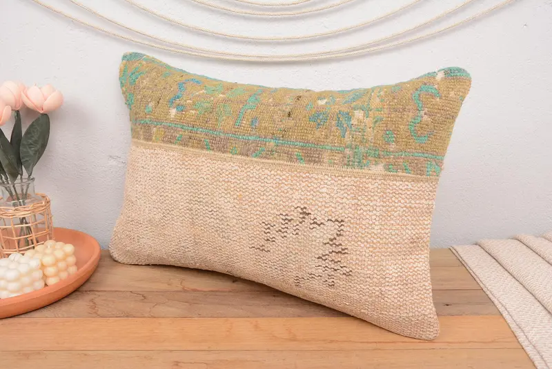Red & Green Embroidered Throw Pillow, 16x24 Inches Handmade Patchwork Cushion - 4