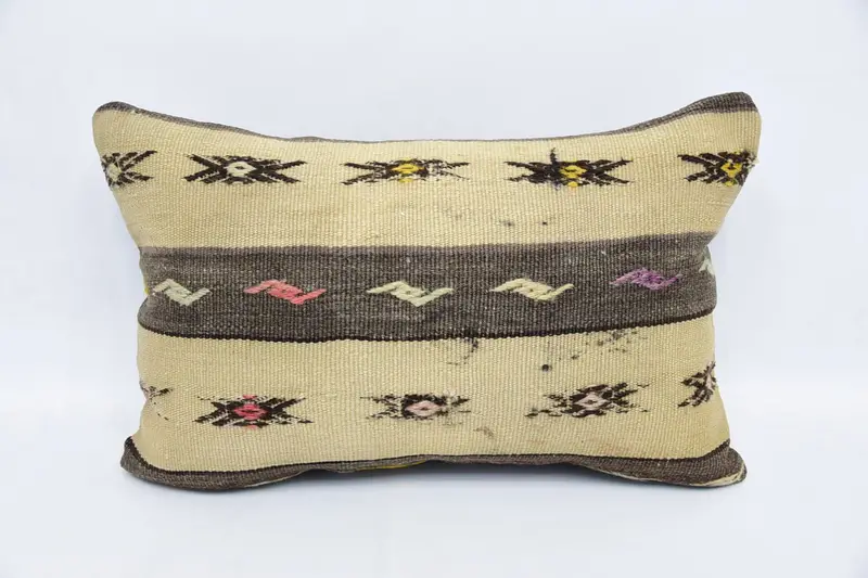 Outdoor Throw Pillow Sham, Pillow Sham, Garden Cushion Case, 16x24 Beige Cushion, Gift Pillow, Pillow for Couch, Handmade Kilim Cushion - 1