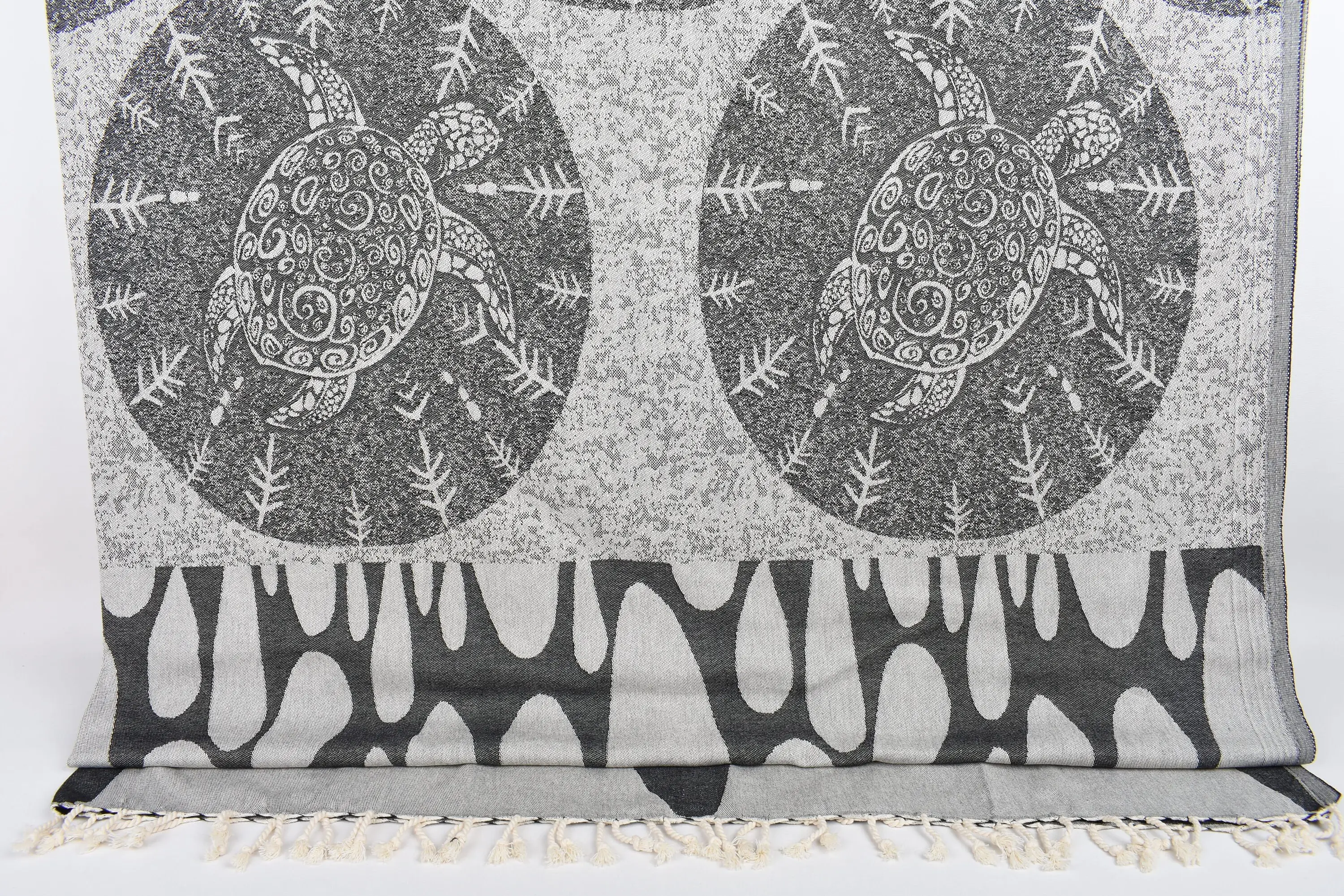 Wedding Handmade Boho Throw, Black Turtle Design, 99x79 Inches - 1