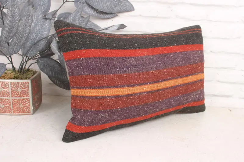 Boho Pillow Sham Cover, Interior Designer Pillow, Vintage Kilim Pillow, Cushion Case, 12x20 Purple Pillow Case, Customized Pillow Sham - 3