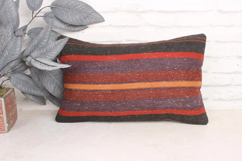 Boho Pillow Sham Cover, Interior Designer Pillow, Vintage Kilim Pillow, Cushion Case, 12x20 Purple Pillow Case, Customized Pillow Sham - 1