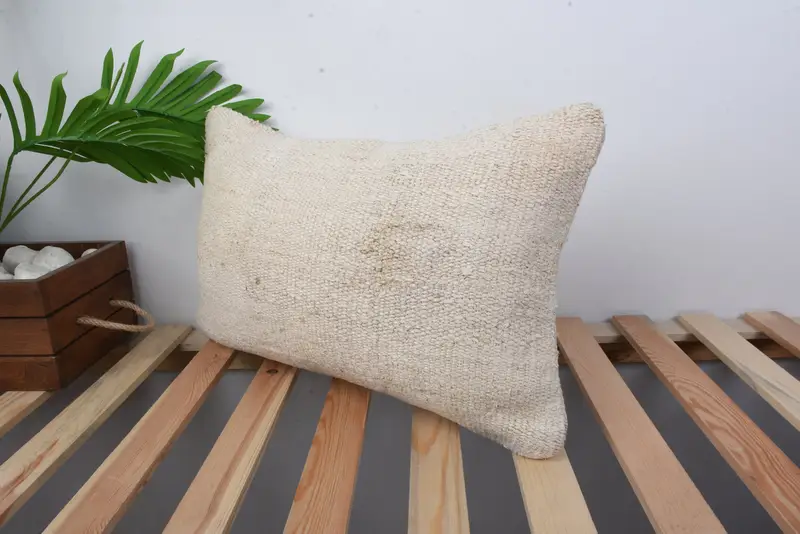 Vintage Pillow, Pillow Case, 12x20 Beige Cushion, Cotton Pillow Cover, Interior Designer Pillow, Sustainable Pillow, Gift Pillow - 5