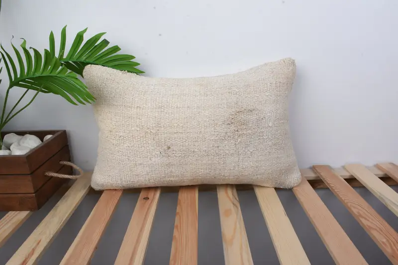 Vintage Pillow, Pillow Case, 12x20 Beige Cushion, Cotton Pillow Cover, Interior Designer Pillow, Sustainable Pillow, Gift Pillow - 1