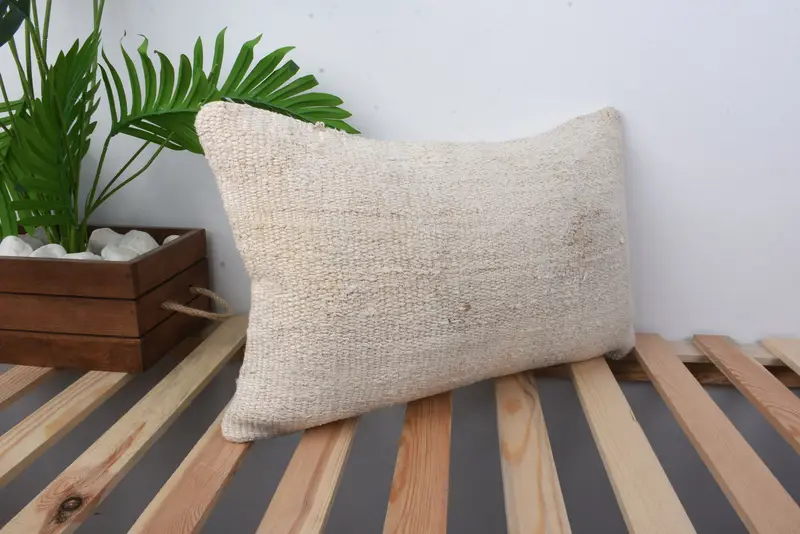 Vintage Pillow, Pillow Case, 12x20 Beige Cushion, Cotton Pillow Cover, Interior Designer Pillow, Sustainable Pillow, Gift Pillow - 4