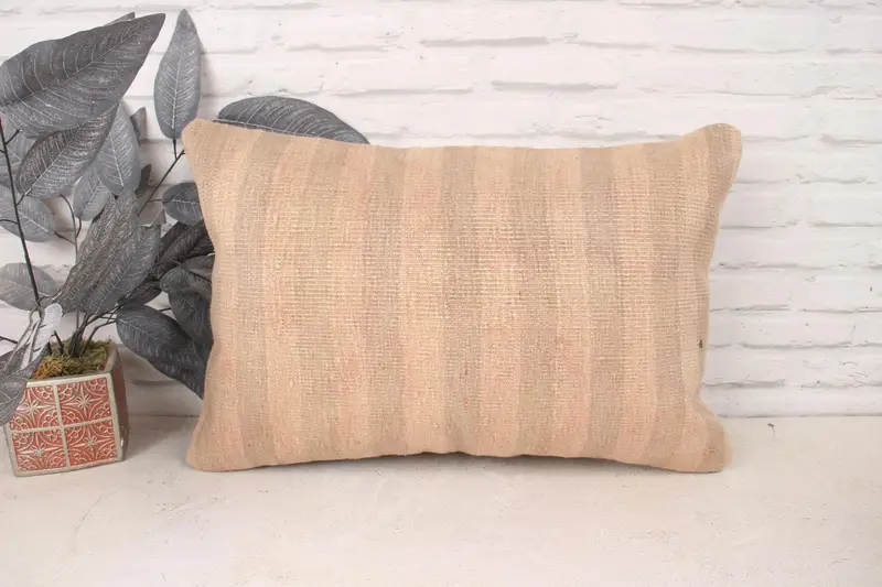 Vintage Kilim Pillow, Cozy Throw Cushion Case, 16x24 Beige Pillow Sham, Interior Designer Pillow, Turkish Kilim Pillow, Pillow Cover - 1