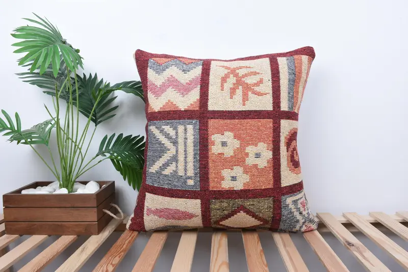 Bolster Cushion, Cushion, Kilim Pillow, Hippie Throw Cushion Case, Bright Pillow Case, 24x24 Orange Pillow, Vintage Pillow, Antique Pillows - 1