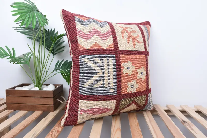 Bolster Cushion, Cushion, Kilim Pillow, Hippie Throw Cushion Case, Bright Pillow Case, 24x24 Orange Pillow, Vintage Pillow, Antique Pillows - 4