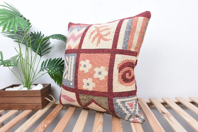 Bolster Cushion, Cushion, Kilim Pillow, Hippie Throw Cushion Case, Bright Pillow Case, 24x24 Orange Pillow, Vintage Pillow, Antique Pillows - 5