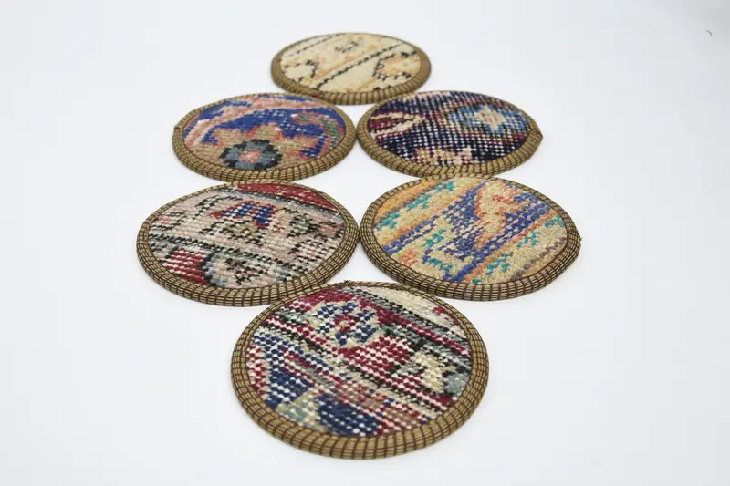 Blue and Beige Coasters, Non-Slip Turkish Rug Coasters