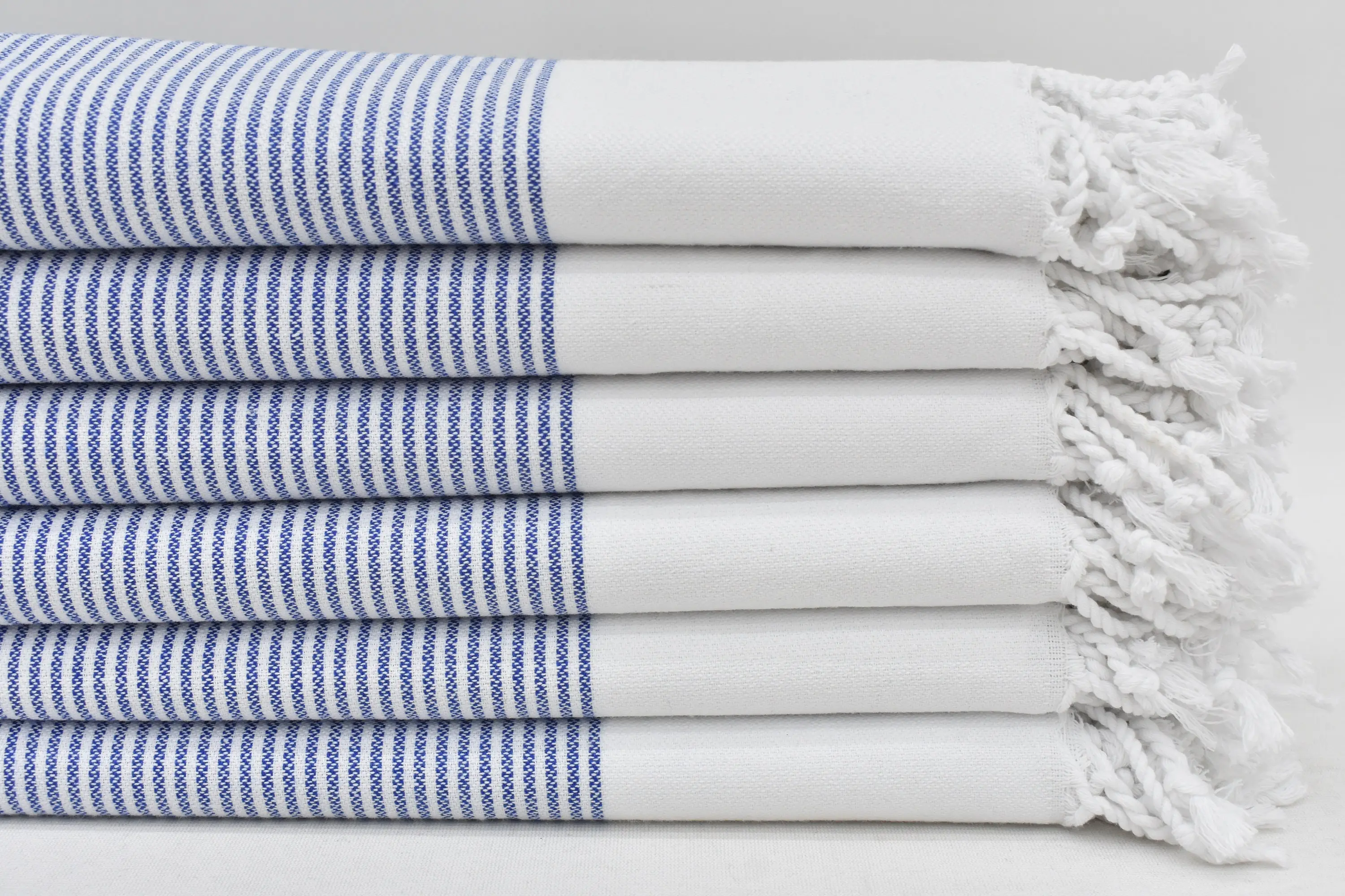 Monogram Hand Towel Organic Cotton Blue Striped, 40x18 Inches - 1