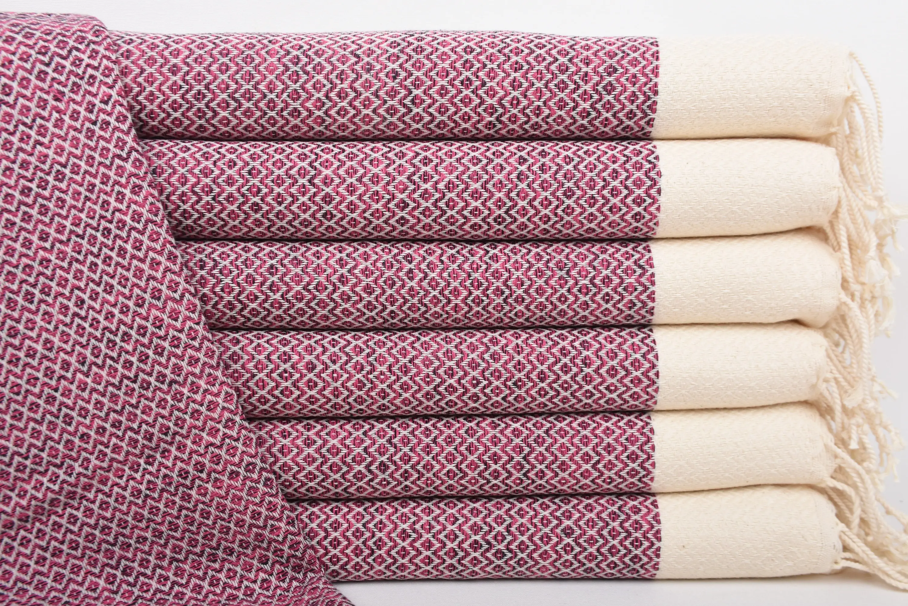 Damson Diamond Tea Towel Hand Towel, Beige, Organic Cotton, 40x20 Inches - 1