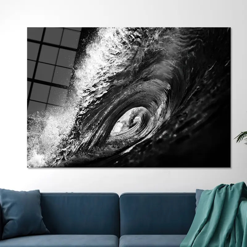 エレガントなブラック & ホワイト サーフ ウェーブ キャンバス プリント - ロフト装飾
