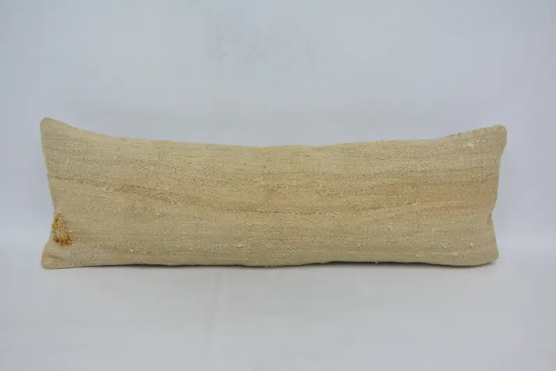 Handgefertigtes 12x36 beige kariertes Kissen, vielseitiges rechteckiges Kissen