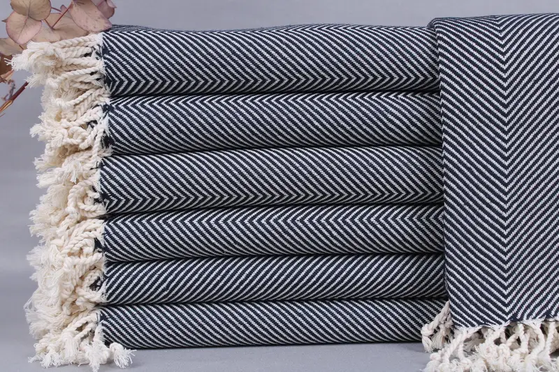 Personalized Organic Beach Towel Navy Chevron, Beige, 40x71 Inches