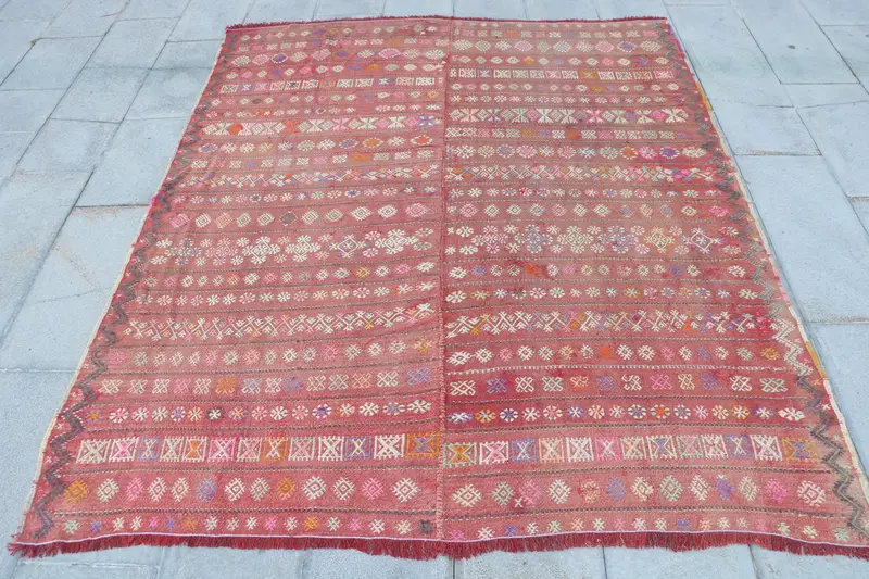 Alfombra Roja y Beige, 6,1x7,1 ft Solid Comfort