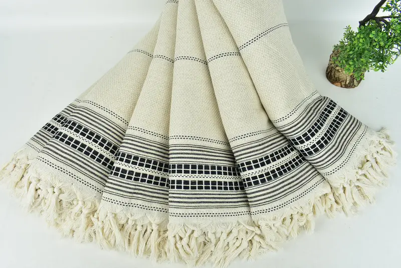 Wedding Favors, Shower Curtain, Organic Throw, Turkish Blanket, Personalized Wedding Gift For Couple, 96x94 Linen Striped Towel, Housewarming Gift - 4