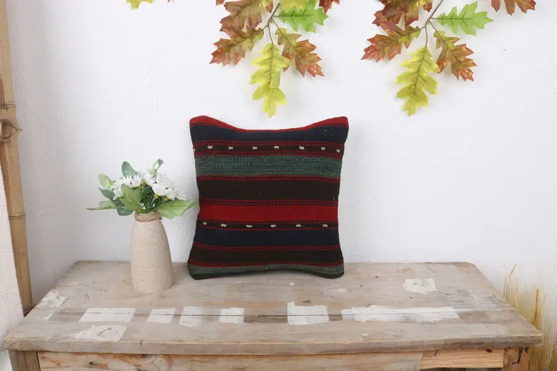 Pillow for Couch, Home Decor Pillow, Vintage Kilim Throw Pillow, Aesthetic Pillow Cover, Pillow, Authentic Cushion, 12x12 Red Cushion Case - 1