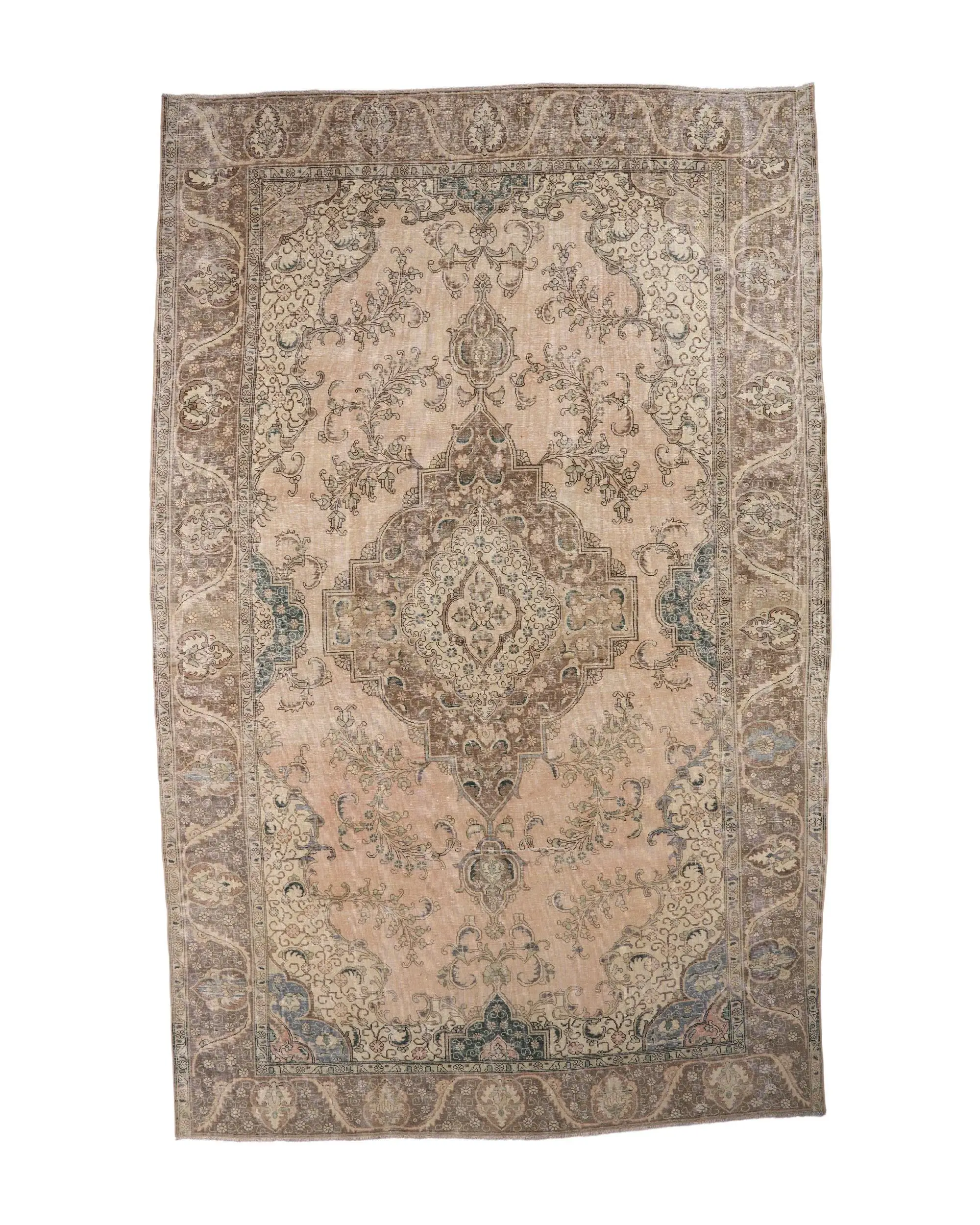 Vintage Oversize Rug 9.4x16.1 ft, Brown Floral Turkish Wool Rug - 1