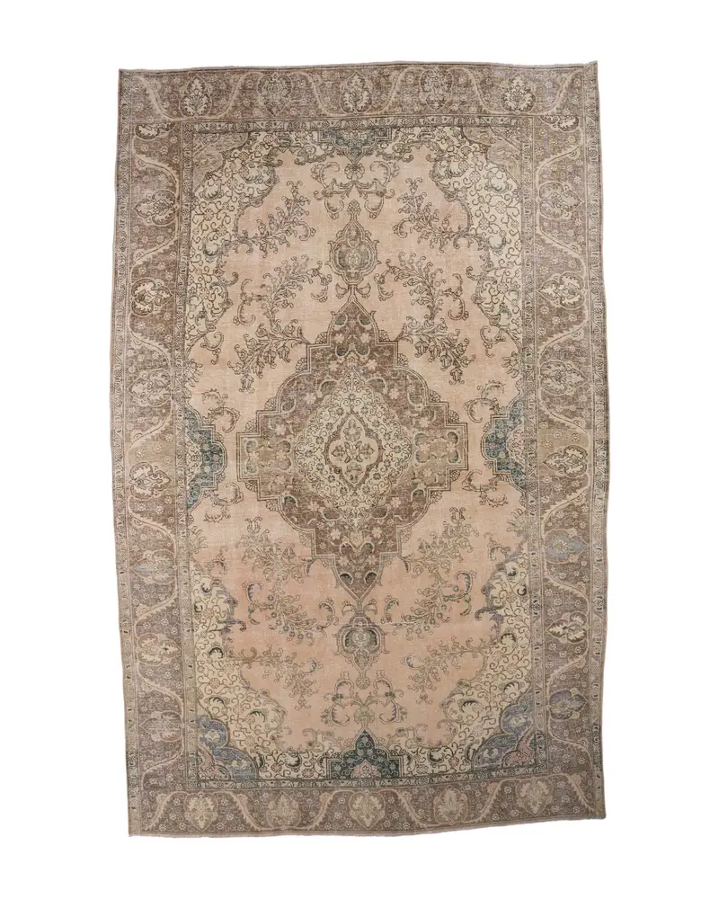 Zarif Bej Halı, 9,4x16,1 ft Çiçek ve Geometrik Tasarım