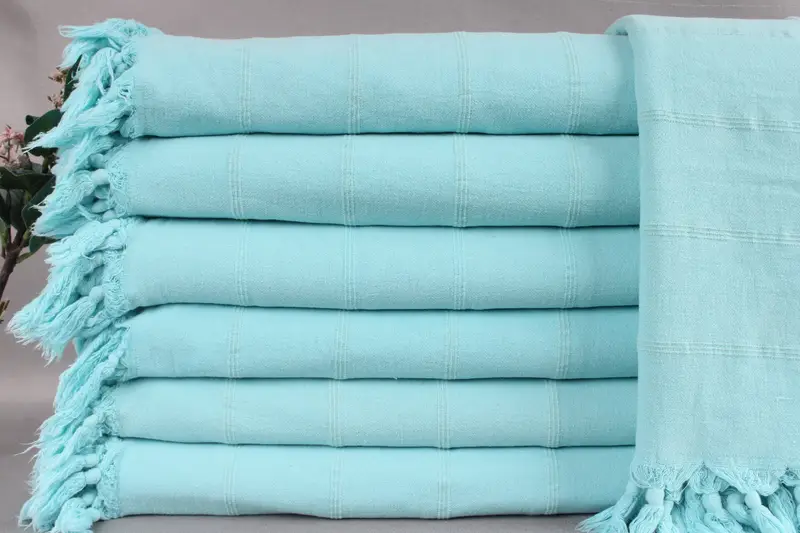 Wholesale Organic Turkish Cotton Beige Throw Blanket, 71x91 Inches