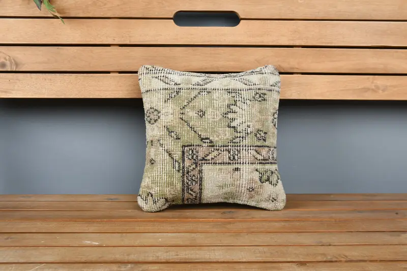 Boho Pillow, Armchair Cushion, Vintage Kilim Throw Pillow, 12x12 Beige Pillow Case, Cushion, Retro Throw Cushion Cover, Kilim Pillow - 6
