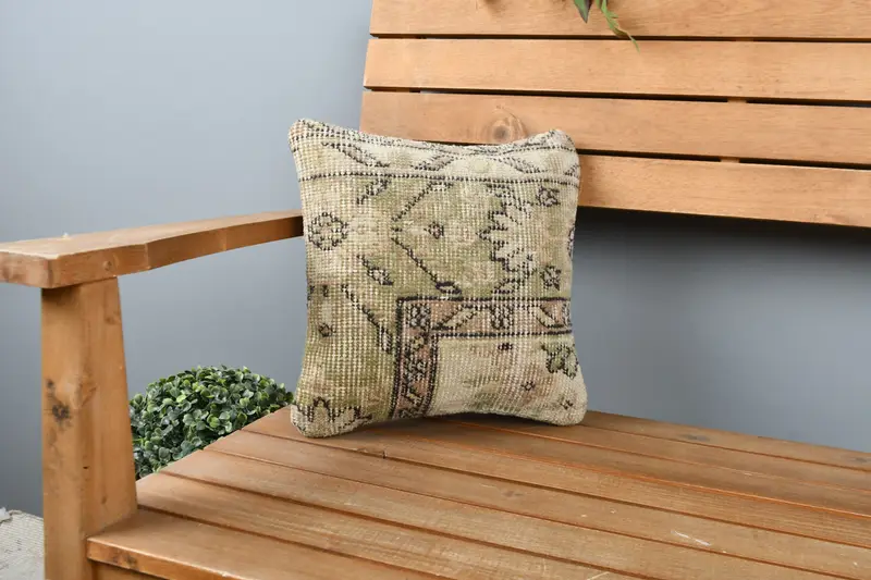 Boho Pillow, Armchair Cushion, Vintage Kilim Throw Pillow, 12x12 Beige Pillow Case, Cushion, Retro Throw Cushion Cover, Kilim Pillow - 1