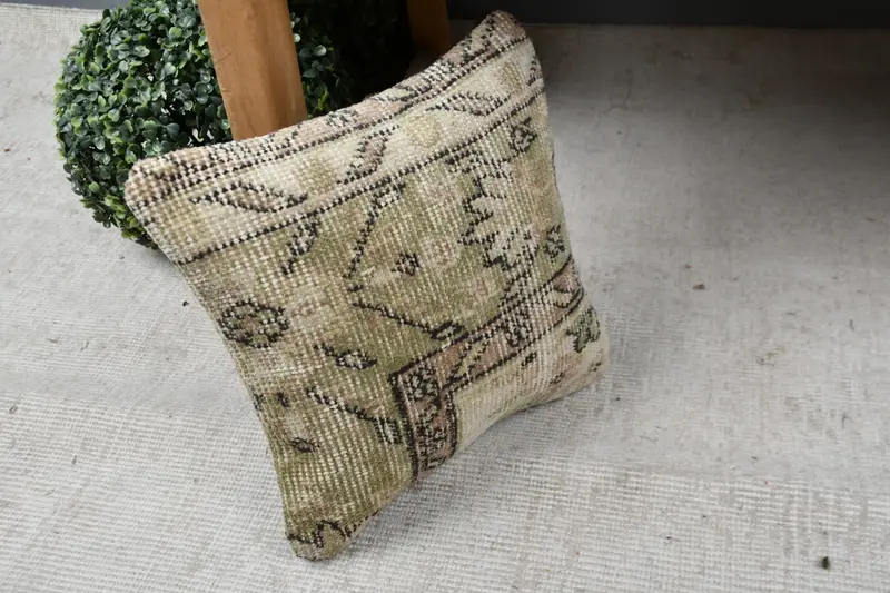 Boho Pillow, Armchair Cushion, Vintage Kilim Throw Pillow, 12x12 Beige Pillow Case, Cushion, Retro Throw Cushion Cover, Kilim Pillow - 7