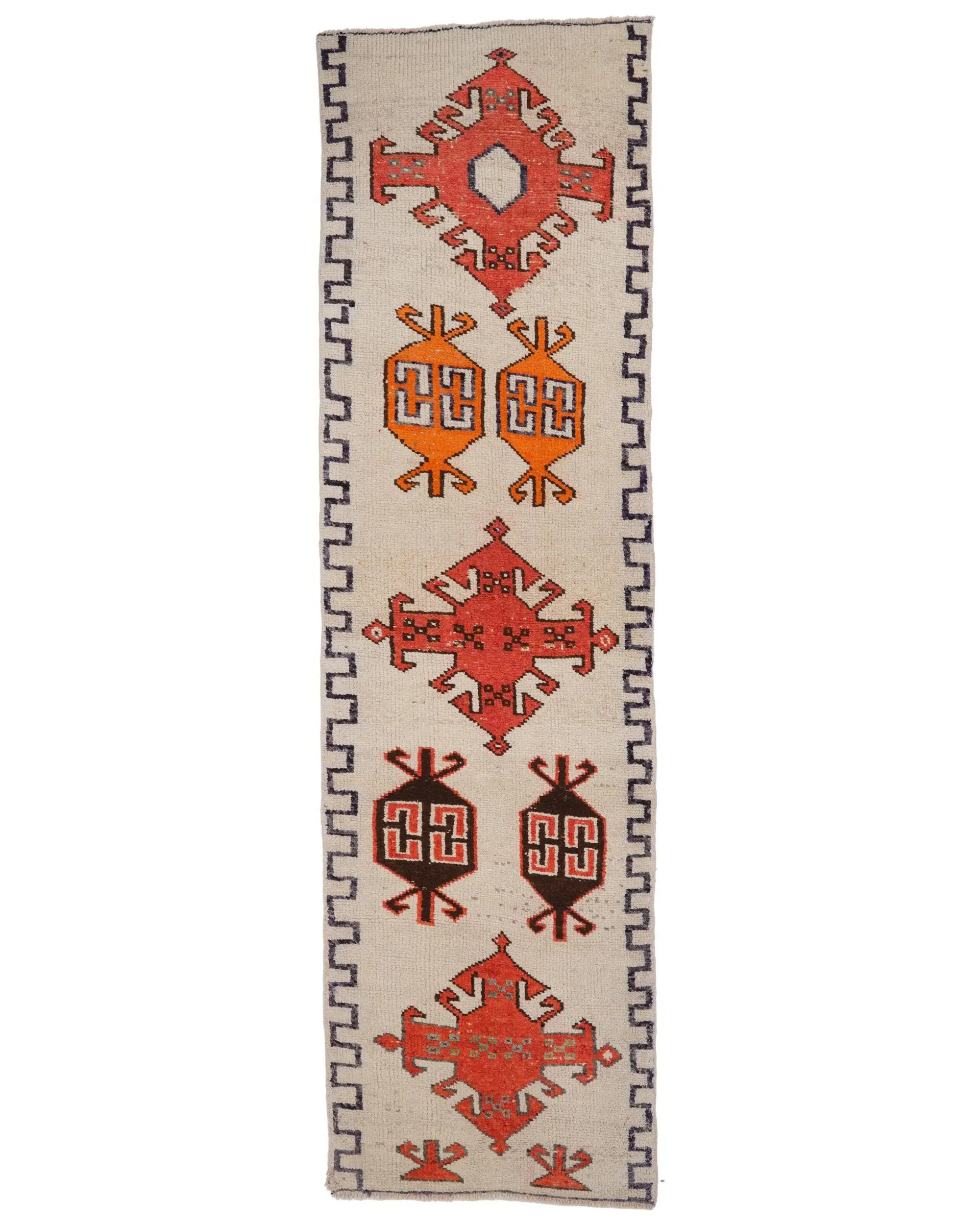 Vintage 3.3x11.8 ft Rug, Herki Turkish Rug, Red Striped Rug Wool - 1