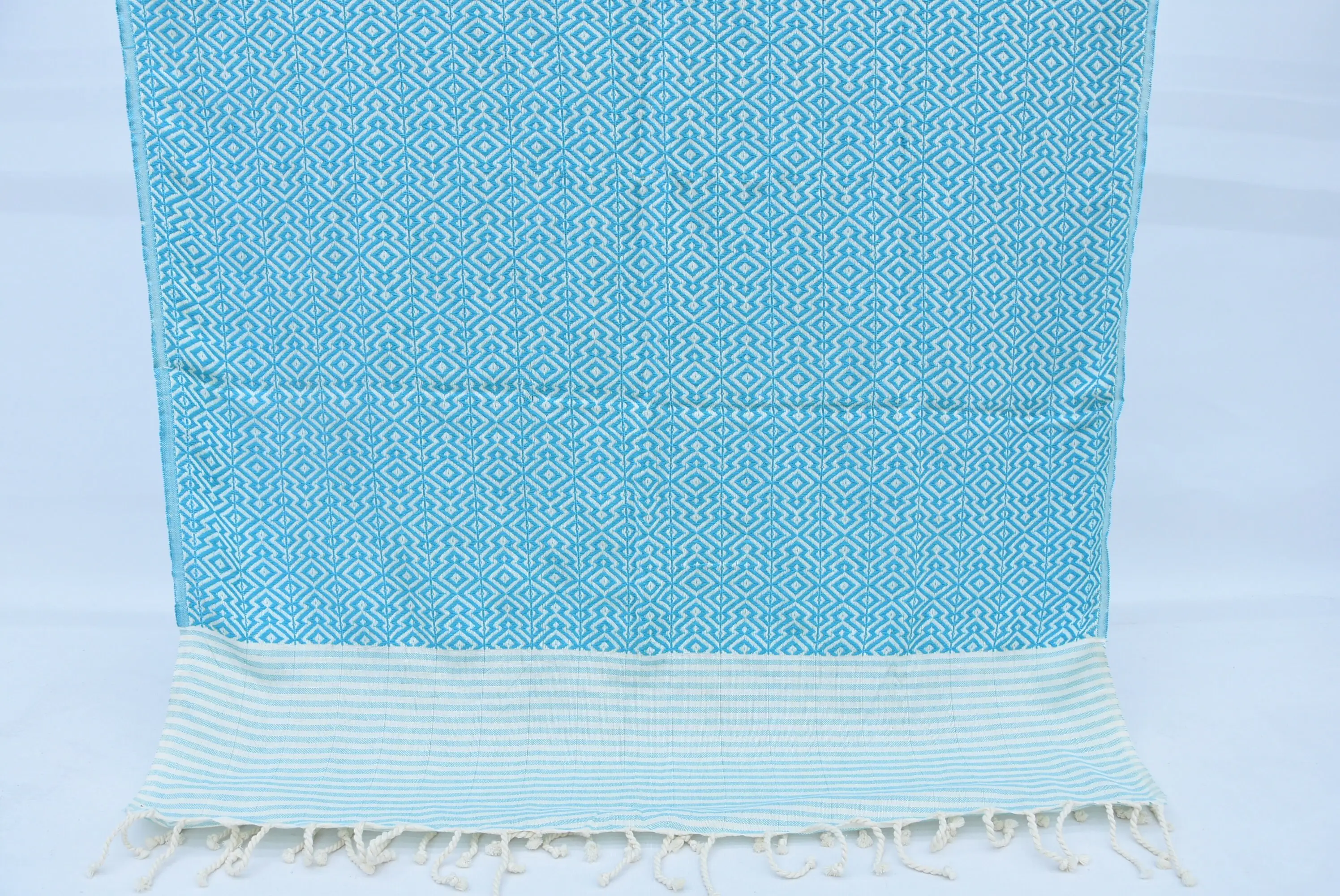Turkish Bath Towel Organic Cotton Diamond Design Turquoise Blue, 40x78 Inches - 1