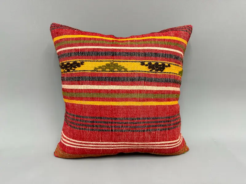Cushion Cover, Interior Designer Pillow, Car Pillow Cover, 18x18 Red Pillow Cover, Kilim Pillow, Handmade Kilim Cushion, Bolster Throw Pillow Sham - 4