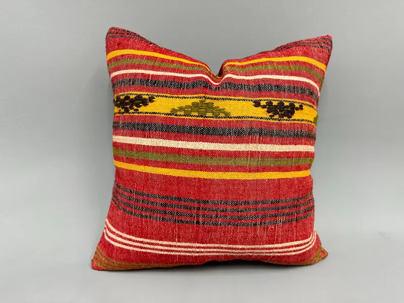 Cushion Cover, Interior Designer Pillow, Car Pillow Cover, 18x18 Red Pillow Cover, Kilim Pillow, Handmade Kilim Cushion, Bolster Throw Pillow Sham - 1