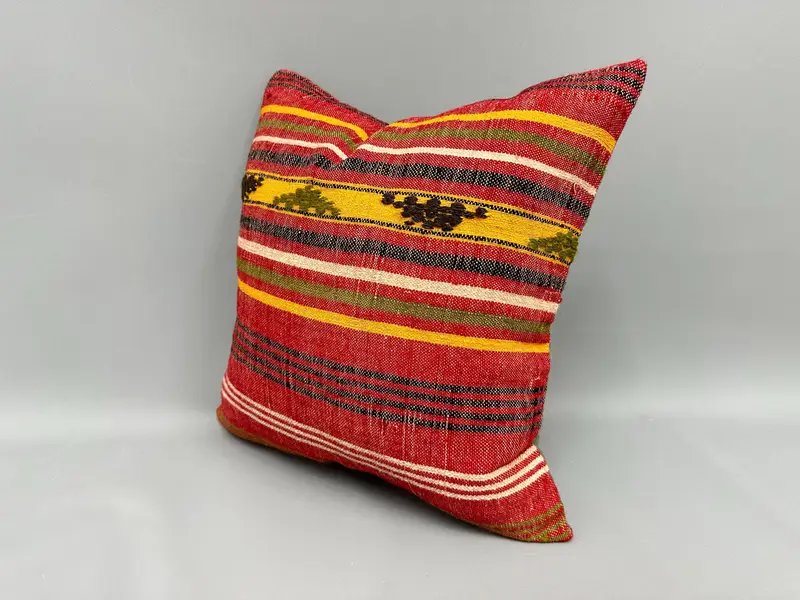 Cushion Cover, Interior Designer Pillow, Car Pillow Cover, 18x18 Red Pillow Cover, Kilim Pillow, Handmade Kilim Cushion, Bolster Throw Pillow Sham - 3