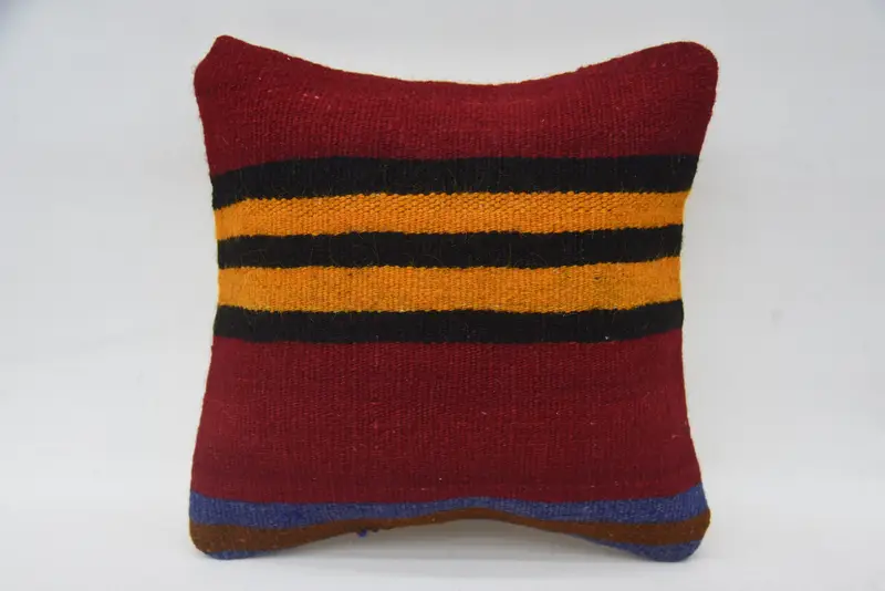 Throw Striped Coastal Pillow, 12x12 inch Red Antique Small Square Cushion Case - 1