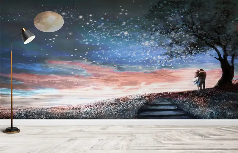 Couple Wall Mural, View Wall Painting, Sky Landscape Wallpaper, Couple Gift Wall Poster, Moon Wall Poster, Lover Wall Paper, - 2