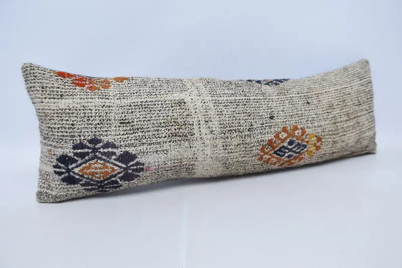 12x36 Beige Pillow Cover, Handmade Kilim Cushion, Turkish Bench Pillow, Home Decor Pillow, Vintage Kilim Throw Pillow, Pillow Sham - 3