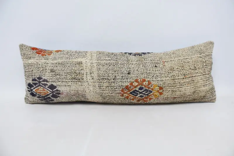 12x36 Beige Pillow Cover, Handmade Kilim Cushion, Turkish Bench Pillow, Home Decor Pillow, Vintage Kilim Throw Pillow, Pillow Sham - 1