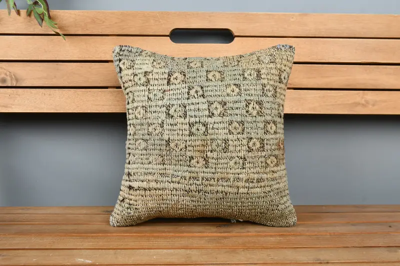 Turkish Kilim Pillow, Interior Designer Pillow, Boho Pillow Sham Cover, Pillow Cover, 16x16 Beige Pillow Sham, Boho Chic Pillow Case - 6