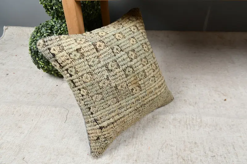 Turkish Kilim Pillow, Interior Designer Pillow, Boho Pillow Sham Cover, Pillow Cover, 16x16 Beige Pillow Sham, Boho Chic Pillow Case - 7