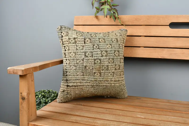 Turkish Kilim Pillow, Interior Designer Pillow, Boho Pillow Sham Cover, Pillow Cover, 16x16 Beige Pillow Sham, Boho Chic Pillow Case - 1